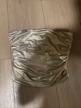 Gold Strapless Ruched Satin Tube Top - Women